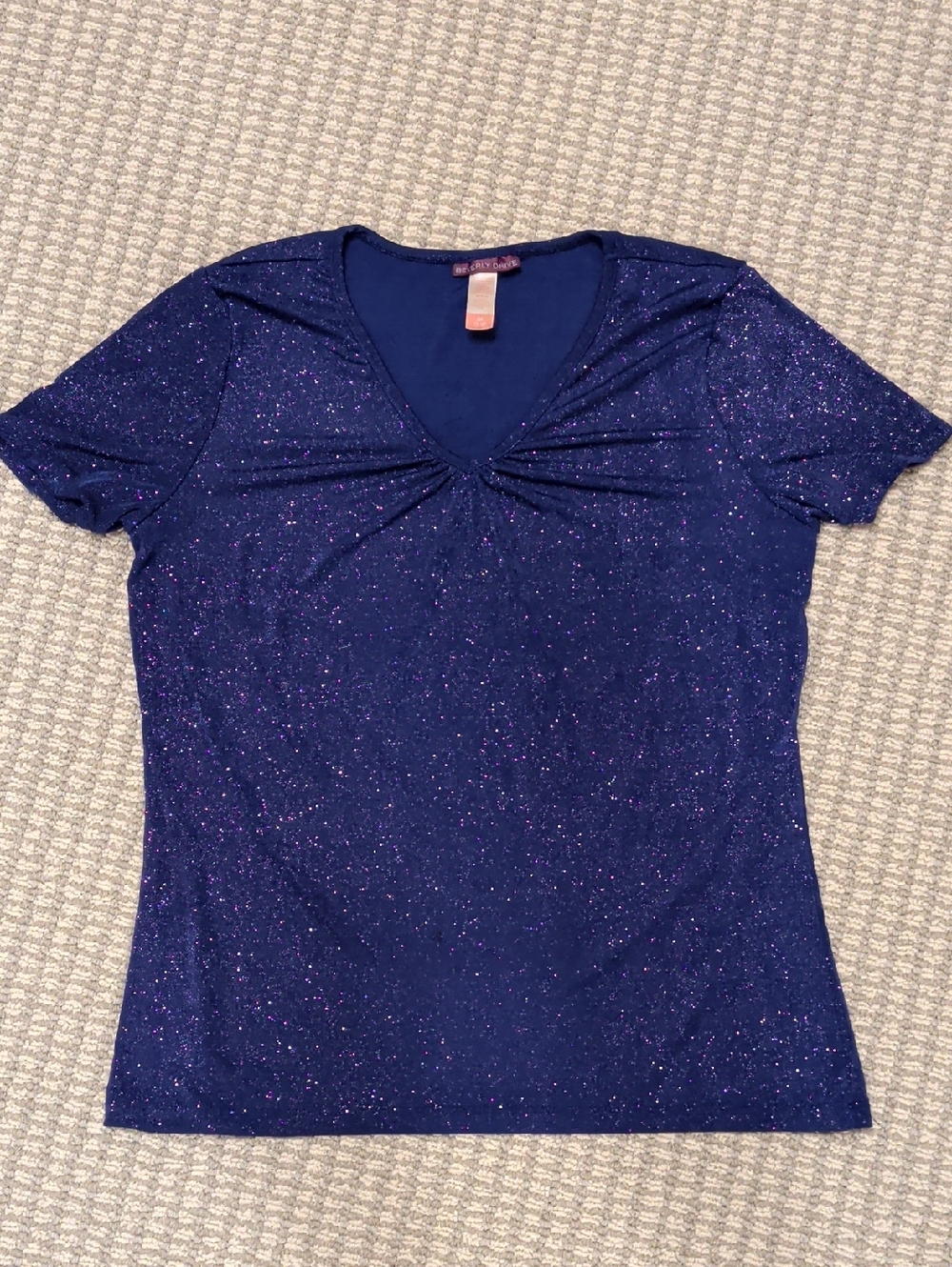 Beverly Drive Navy V-Neck Short Sleeve Tee with Purple Sparkle